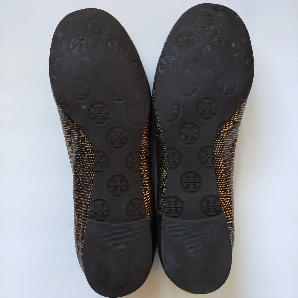 Tory Burch Gold/Bronze Reva Metallic Lizard Reva Ballet Flat Metal Logo Size 8.5 - Picture 9 of 15